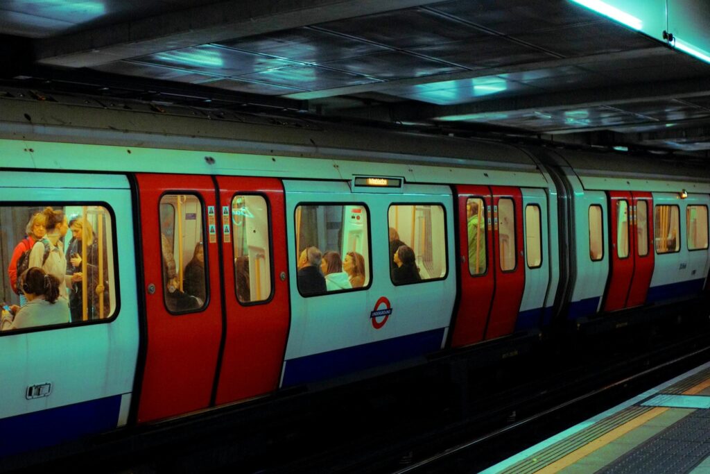 An Underground train full of passengers