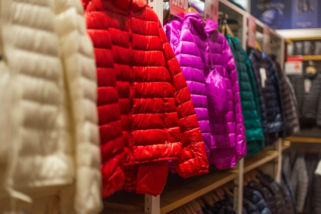 Winter coats in a store